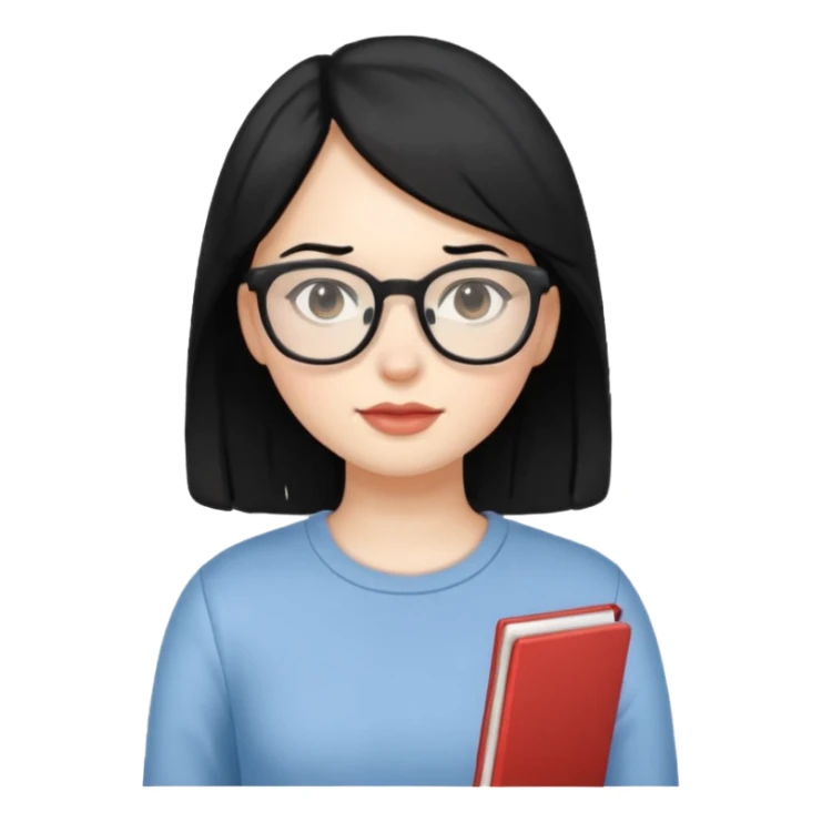 siyah saçlı, beyaz tenli, gözlüklü, basic giyinen bir kiz sticker