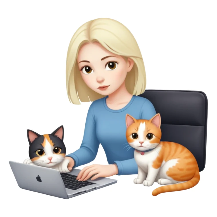 A girl is working on a laptop with a cat lying next to it sticker