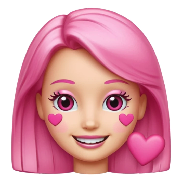 lav en barbie emoji med hjerter istedet for øjne sticker
