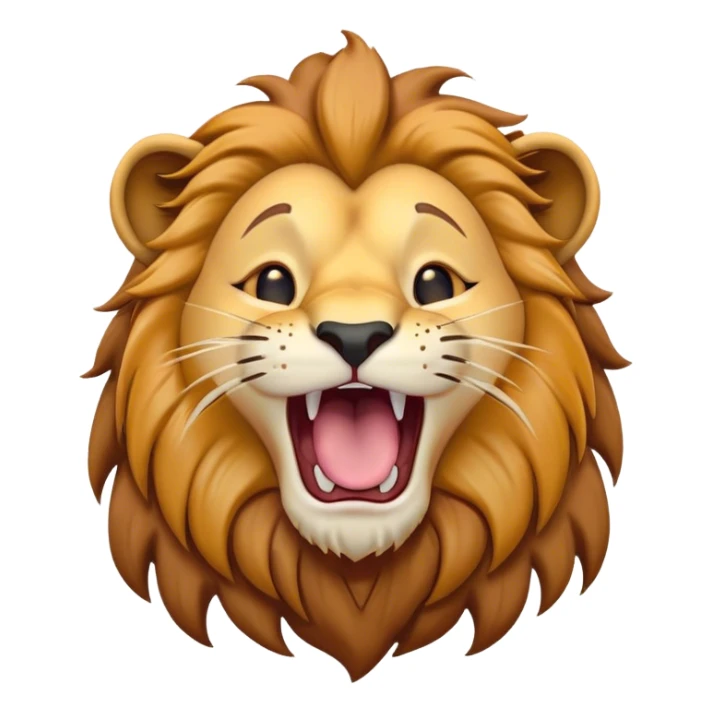 Cinematic Cute Yawning Lion Portrait Emoji, Head tilted slightly with a dramatic, wide-open yawn, showcasing a soft, downy tawny Fur with a majestic mane, floppy ears slightly drooping, round amber eyes barely open in drowsy contentment, Simplified yet irresistibly adorable features, highly detailed, glowing with a soft, cozy glow, high shine, relaxed yet expressive, stylized with a touch of savannah whimsy, bright and endearing, soft glowing outline, capturing the essence of a sleepy yet affectionate lion, so drowsy it feels like it could stretch out of the screen and curl up for a nap! sticker