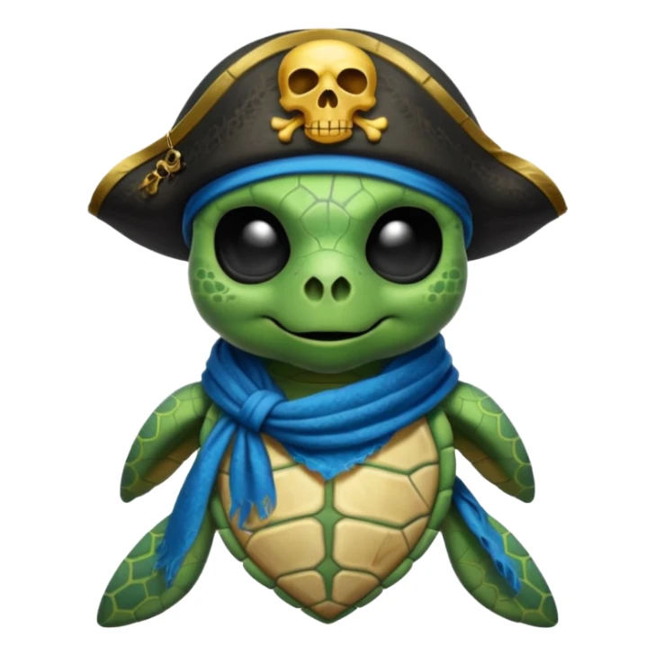 sea turtle wearing a blue pirate skull scarf sticker