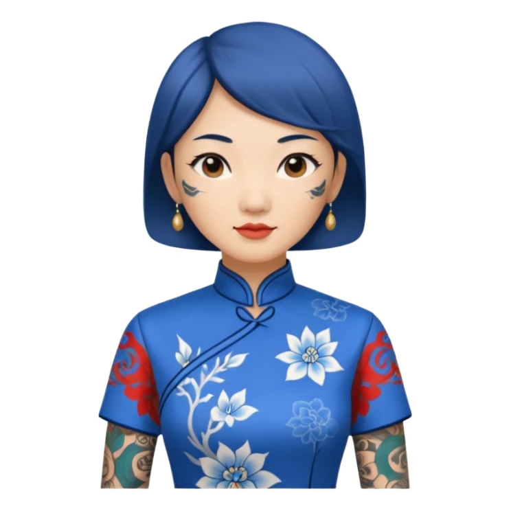 ancient woman with tatooed and blue cheongsam sticker