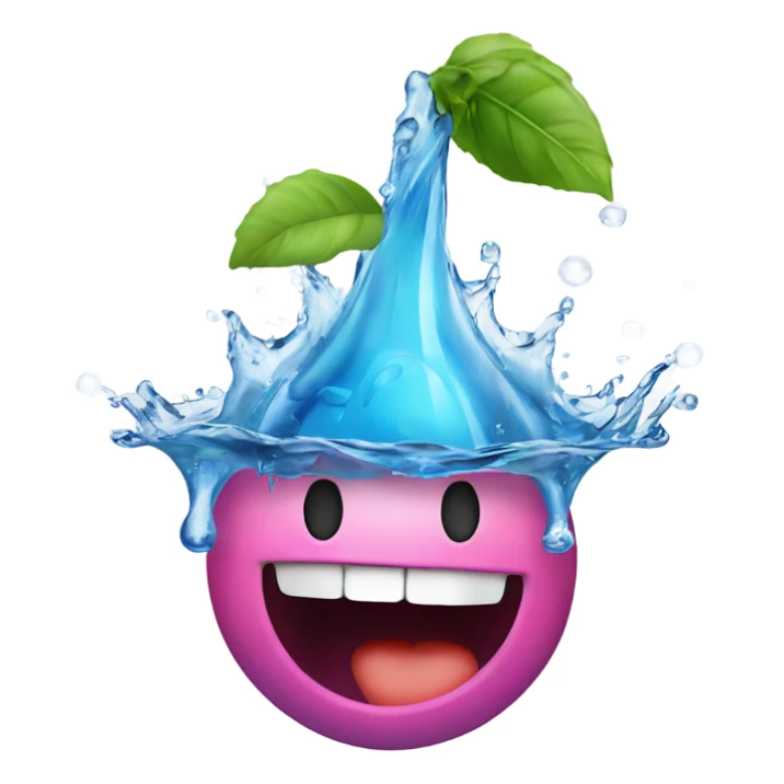 Person sticking tounge out with water splash fruit sticker