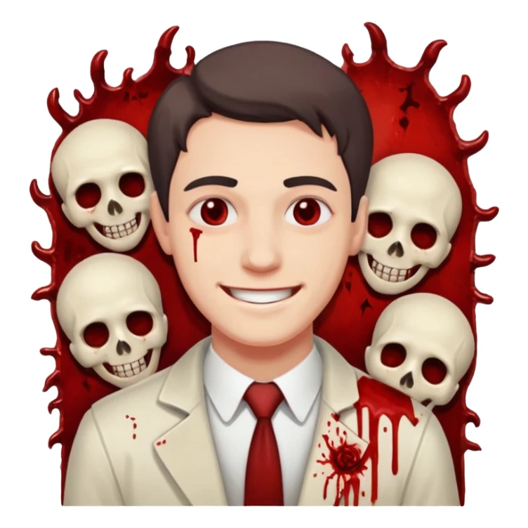 guy in front of bloody corpses smiling sticker