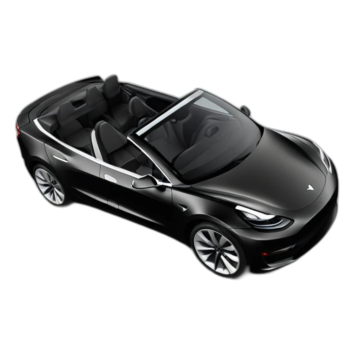cartonish, open top, black color, Tesla Model 3, black upholstery, left side view sticker