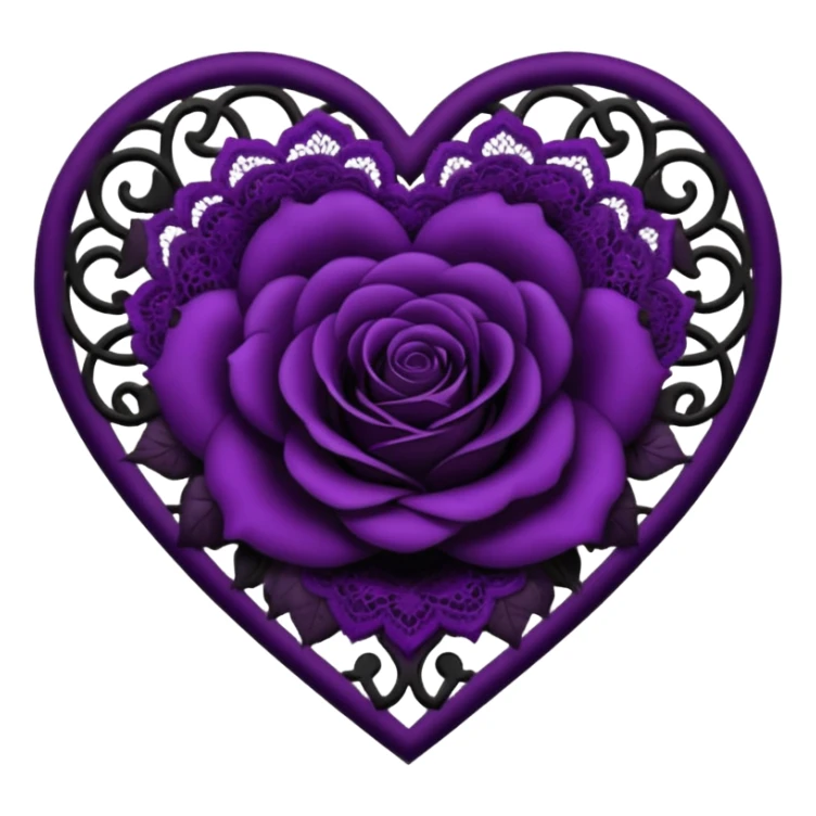 gothic heart with deep purple lace and black rose sticker