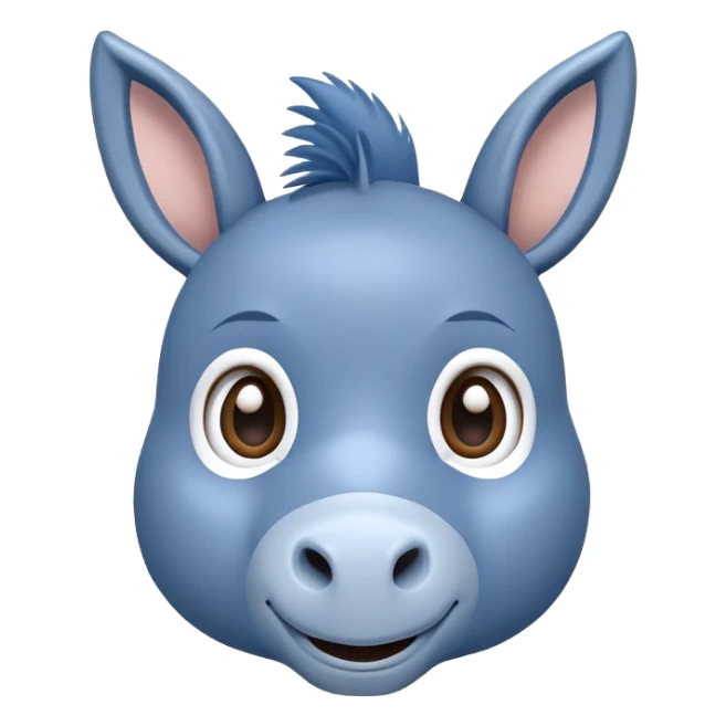 cute blue donkey with big eyes and friendly smile, simple flat design sticker