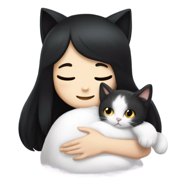 Black hair and white girl snuggling white fold ear cat sticker