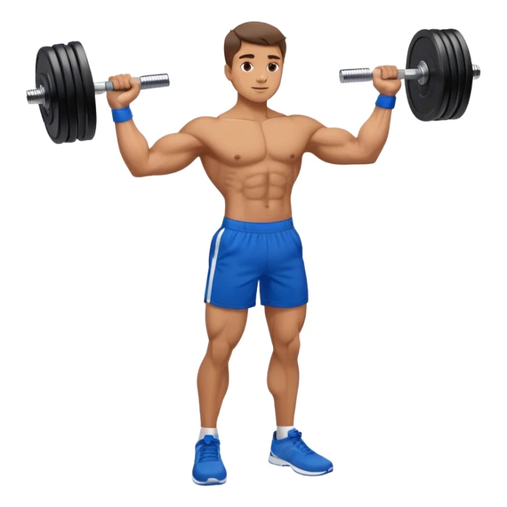 man with blue shorts doing side-lateral raise (T pose) with light dumbbells sticker