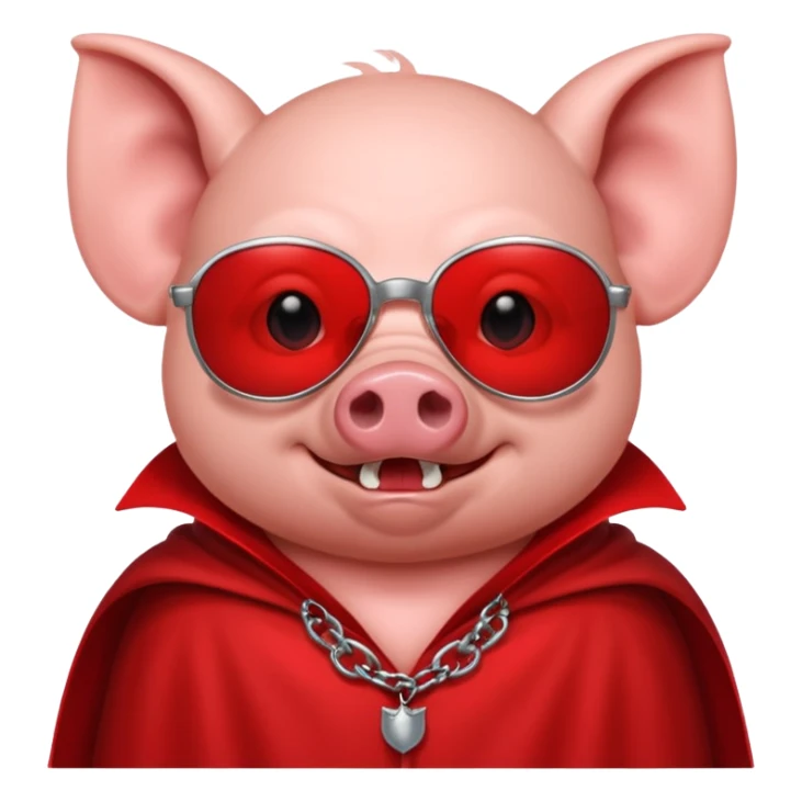 Vampire animal, pig in red collar cloak, red eye, fangs, sunglasses sticker