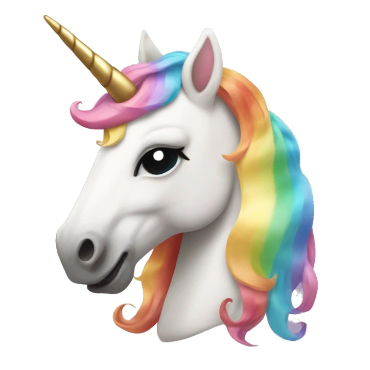 unicorn head with a pastel rainbow mane and a golden horn sticker
