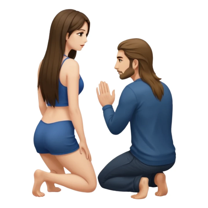 A woman facing towards a man only showing her back and she kneels down sticker