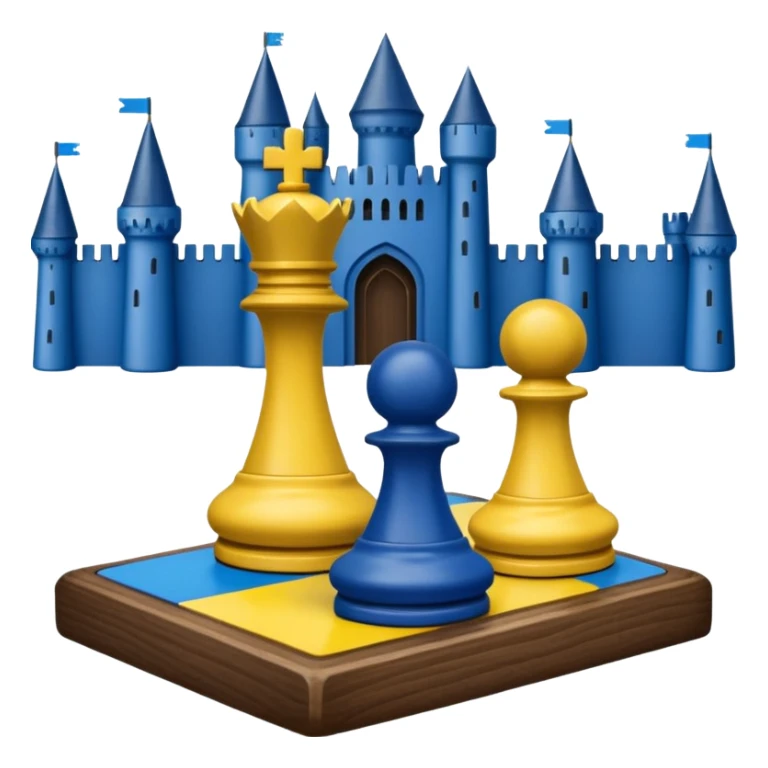 Game piece representing Ukraine between two larger game pieces representing Russia and the EU sticker