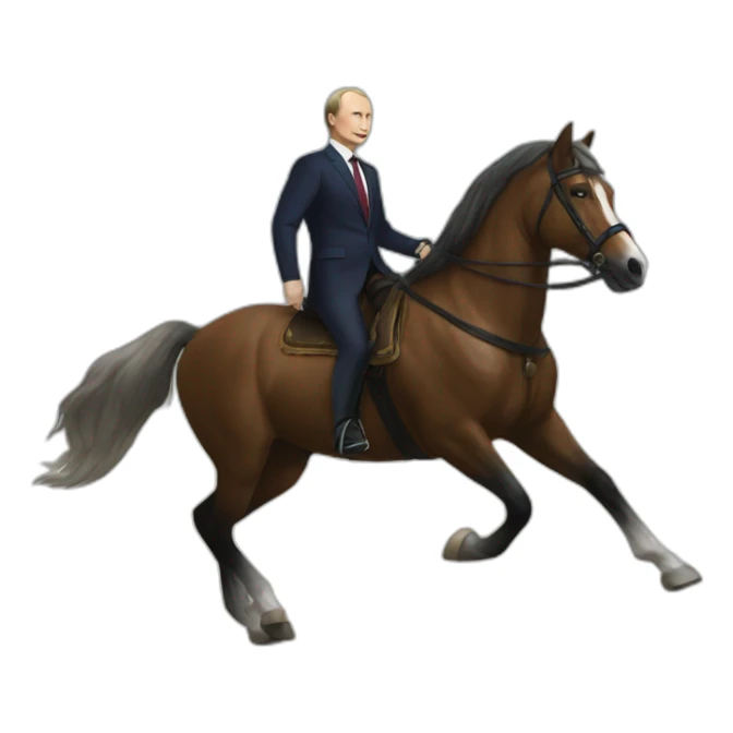 putin riding a horse but the horse is macron sticker