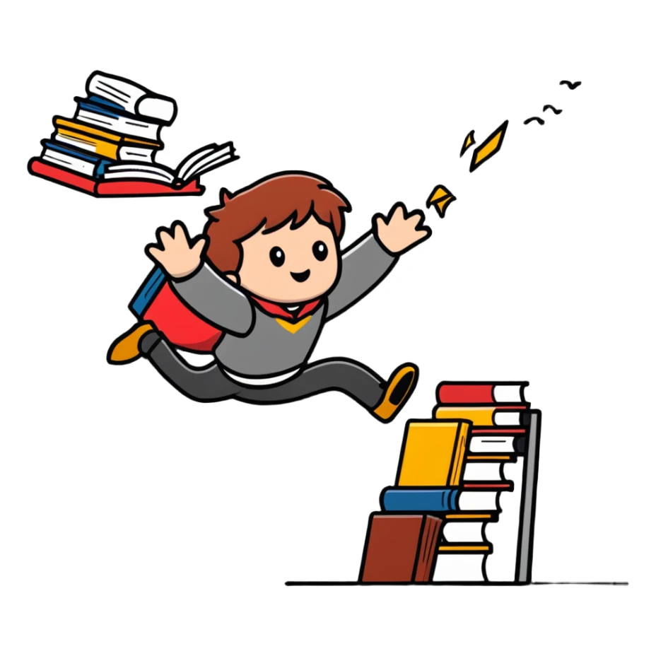 Hogwarts student falling down stairs with books flying sticker