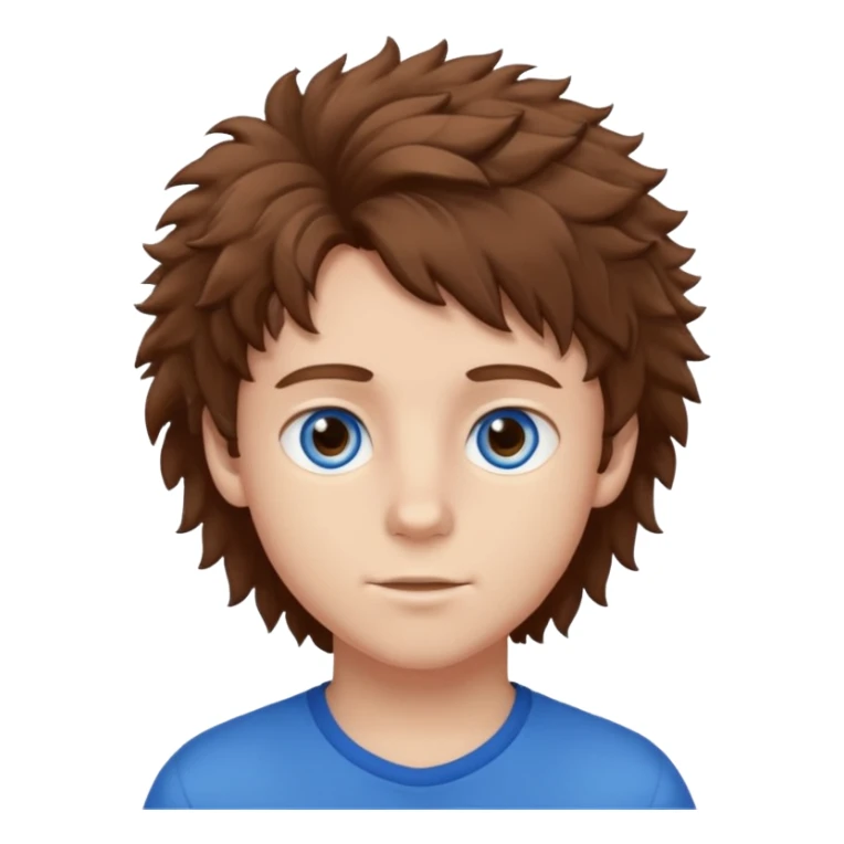 teen boy with brown fluffy hair with blue eyes sticker
