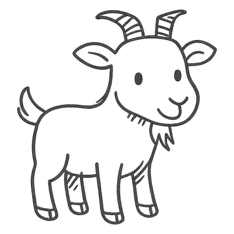 little cute goat, black and white, simple, charming, hand drawn style sticker