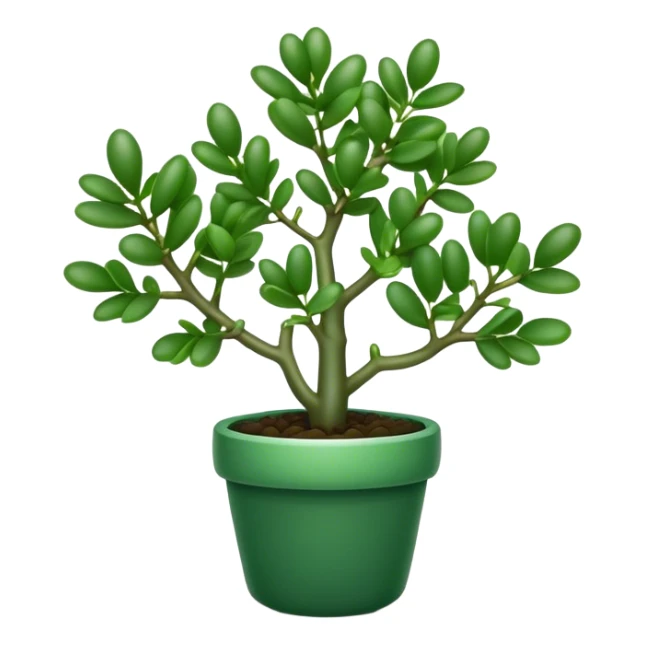 Cinematic Realistic Jade Plant Emoji, Thick and glossy, with dark green, round leaves that shine under the light. The sturdy stems and vibrant foliage give a sense of prosperity and tranquility. Soft glowing outline, capturing the essence of good luck, growth, and natural elegance in a flourishing jade plant! sticker