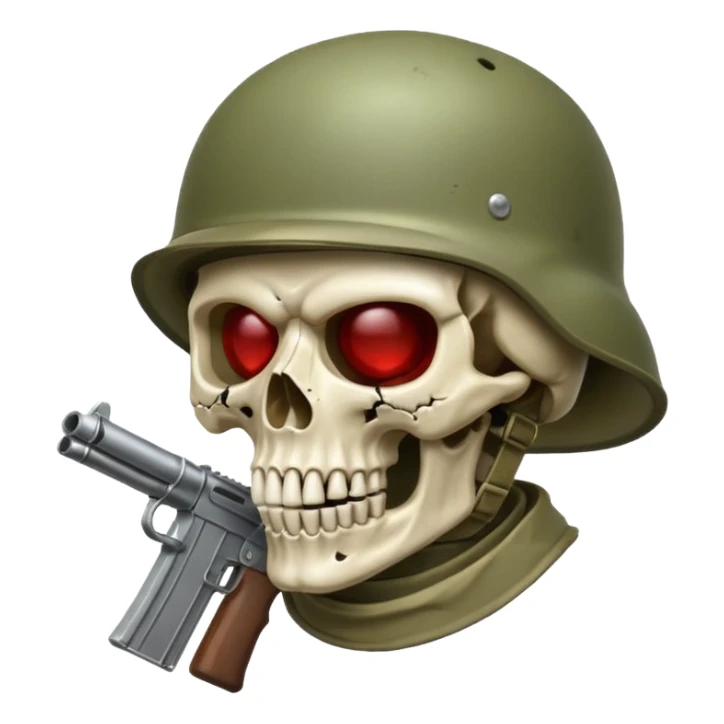 Una calavera 💀 soldado 🪖 mordiendo una bala en su boca con fondo verde  sticker