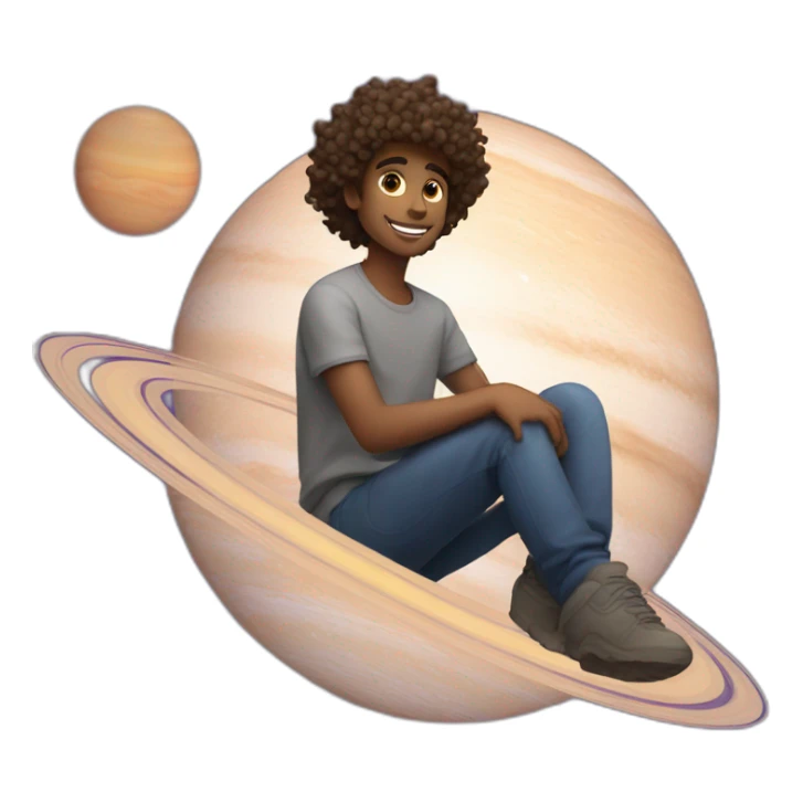 Guy with curly hair sitting on saturn sticker