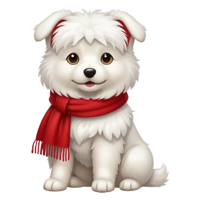 White fluffy dog wearing a red scarf sticker