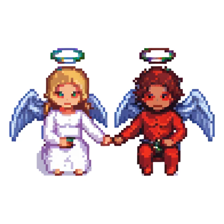 An angel and a demon sitting together, holding hands sticker