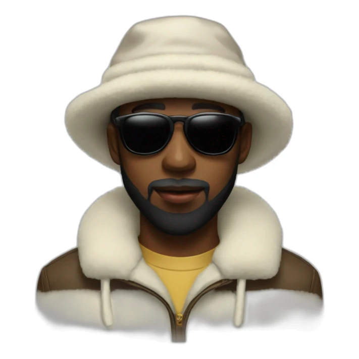 White tyler the creator with ushanka hat, sunglasses and black beard sticker
