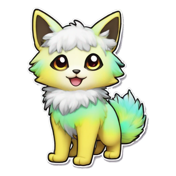 Anthro Fluffy Cool Cute Magical Elemental Shiny Colorful Neon Vibrant Colors Sparkle Kemono-style Chibi Fantasy-Animal-Fakémon-Pokémon-Hybrid Fur Sona Aesthetic Full Body Sticker sticker
