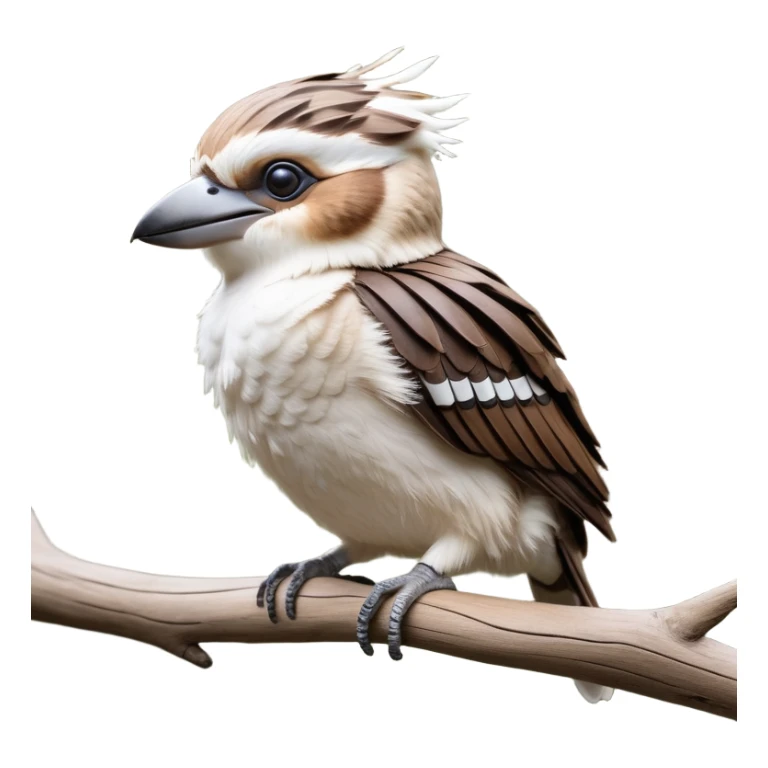 cinematic-kookaburra-realistic-full-body-perched-emoji,-compact-sturdy-frame-balanced-on-a-weathered-branch,-brown-and-white-feathered-wings-folded-neatly,-bold-striped-face-with-a-mischievous-glint-in-its-eye,-massive-sharp-beak-slightly-open-as-if-ready-to-laugh,-simplified-yet-realistic-focused-features,-highly-detailed,-glowing-with-a-warm-golden-light sticker