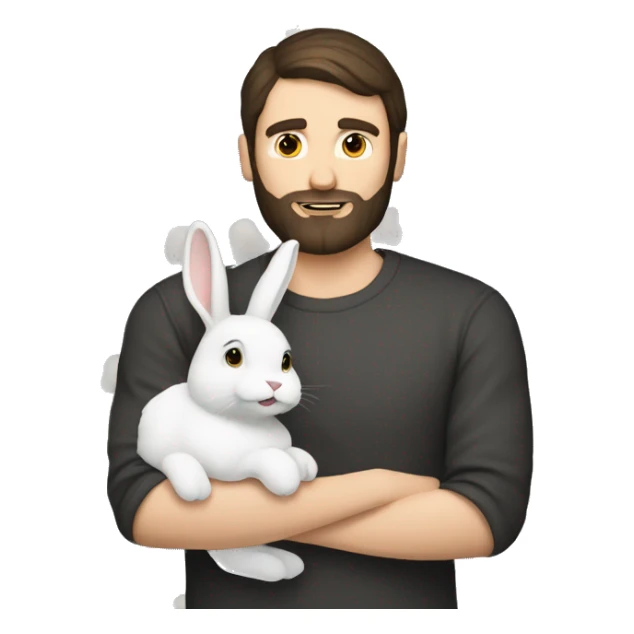 Brunette guy with a beard holds a white rabbit  sticker