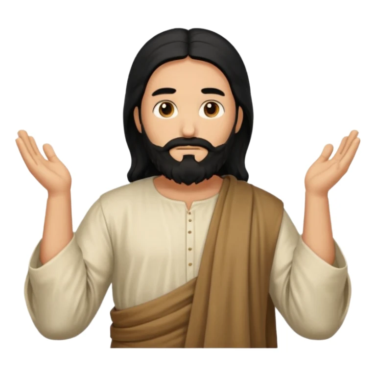 fullbody, head-to-toe, Jesus's apostle Thomas, black hair and black beard, both arms down, normal emoji style sticker