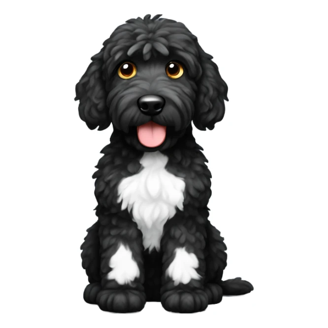 Black golden doodle with white paw and spot on its chest sticker