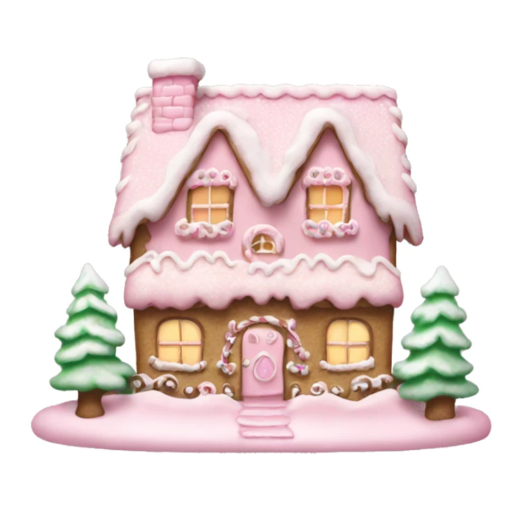 snowy pale pink gingerbread house christmas sticker
