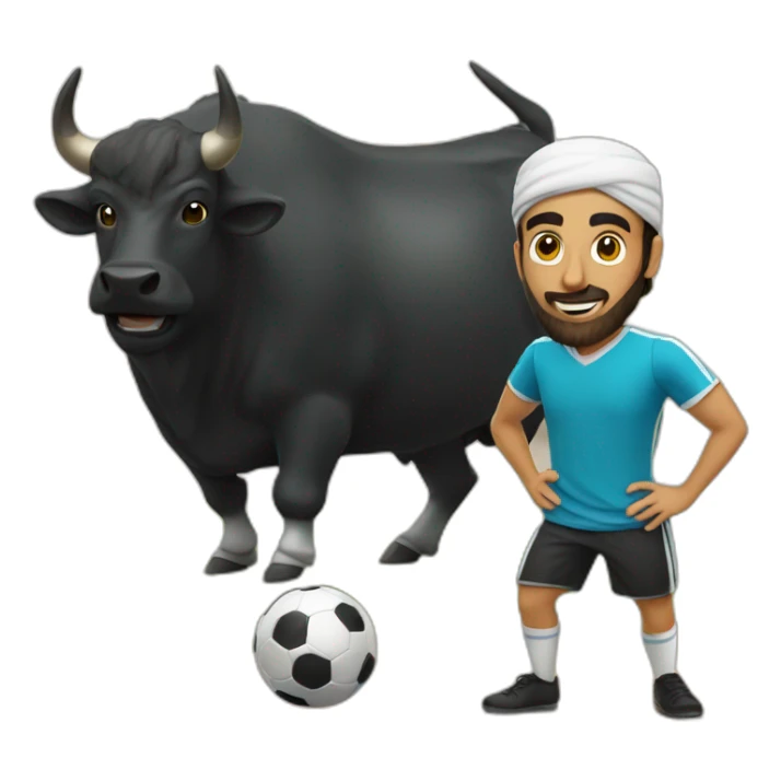 Arab guy playing soccer, a black bull stand in front of him sticker