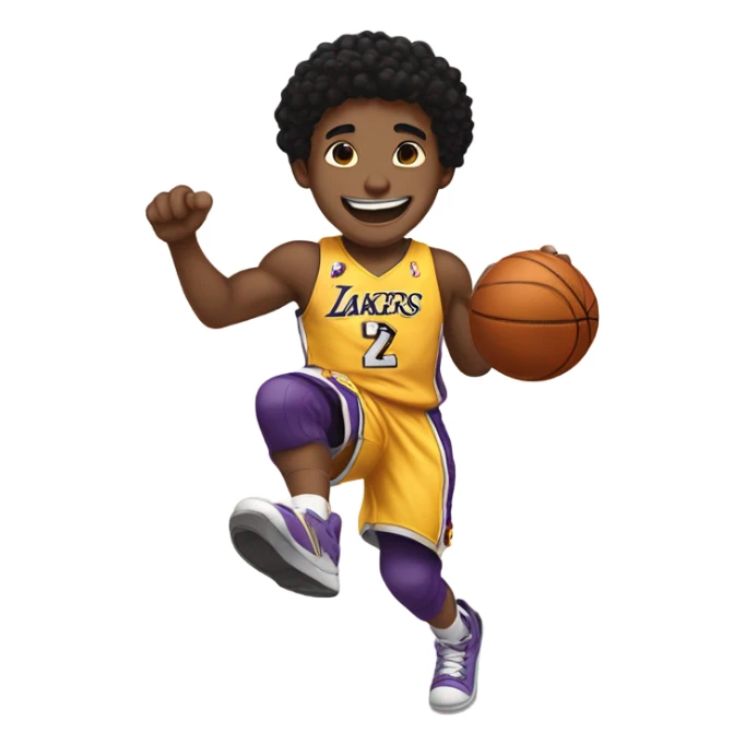 smiling boy with black hair dunking in Lakers uniform  sticker