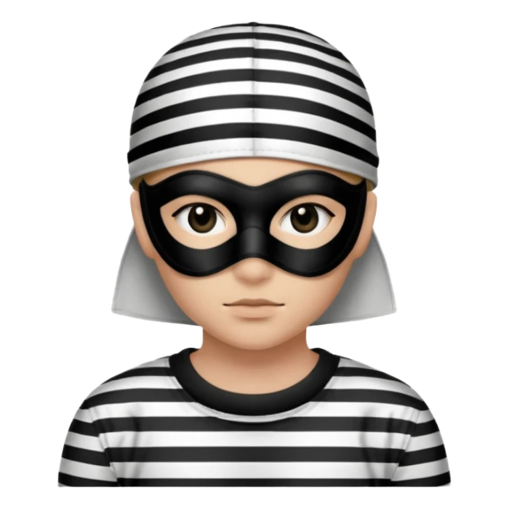 Thief with black eye type mask and black and white striped prison clothes sticker