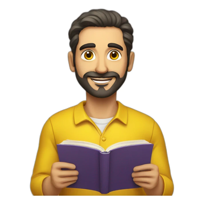 Armenian men with the yellow clothes reading book and looking at camera and smiling  sticker
