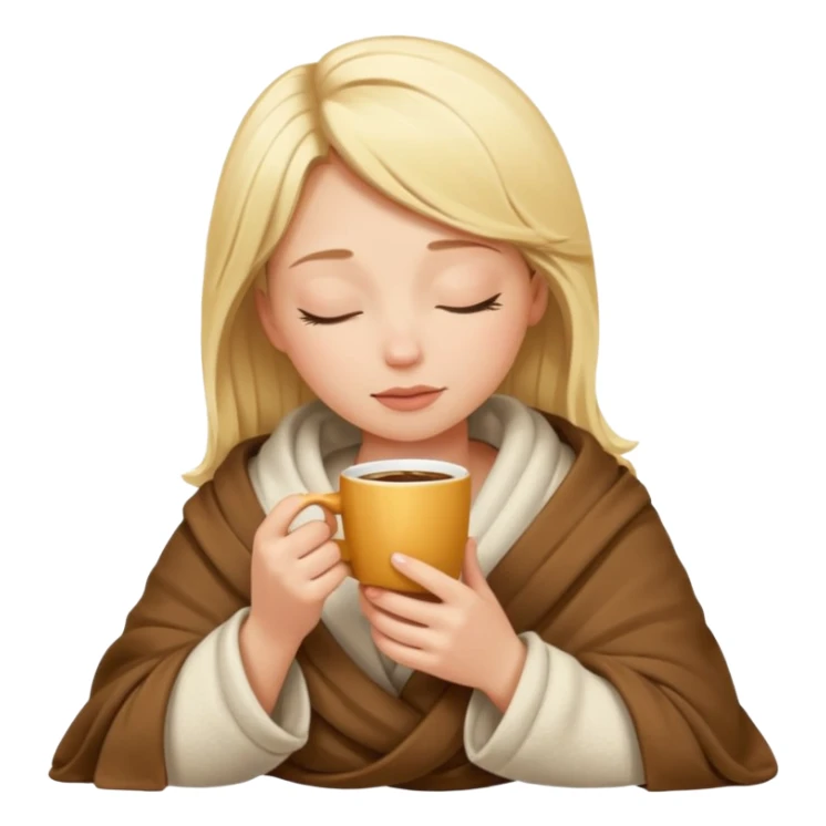 Blonde girl inside a blanket sipping coffee eyes closed sticker