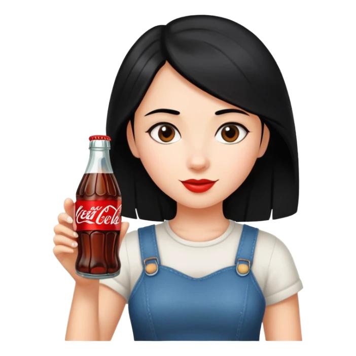 girl with black hair holding a coca cola bottle sticker