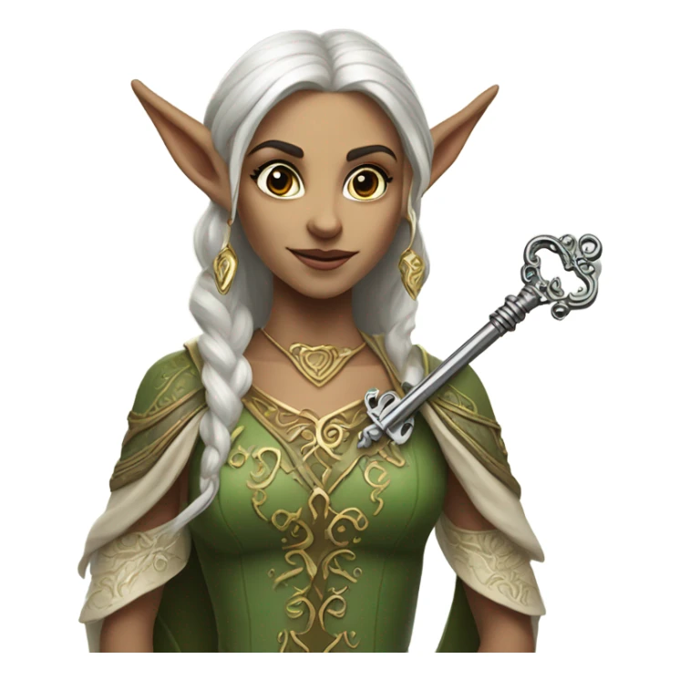 an elf woman login holding a big key sticker