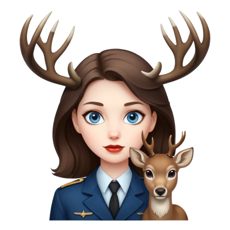 KGB agent girl with deer antlers, blue eyes  sticker