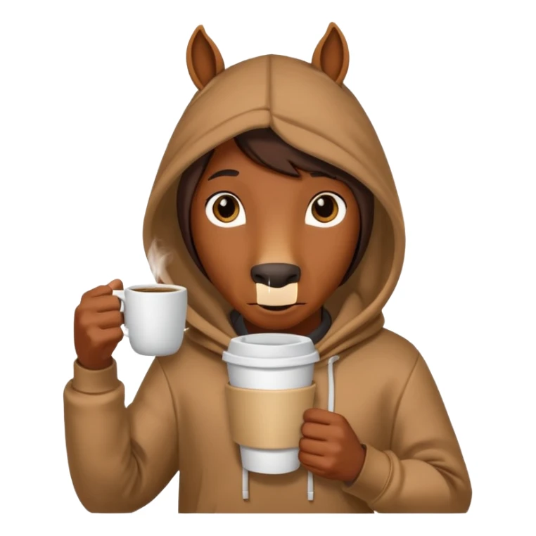  horse with hoodie character holding coffee sticker