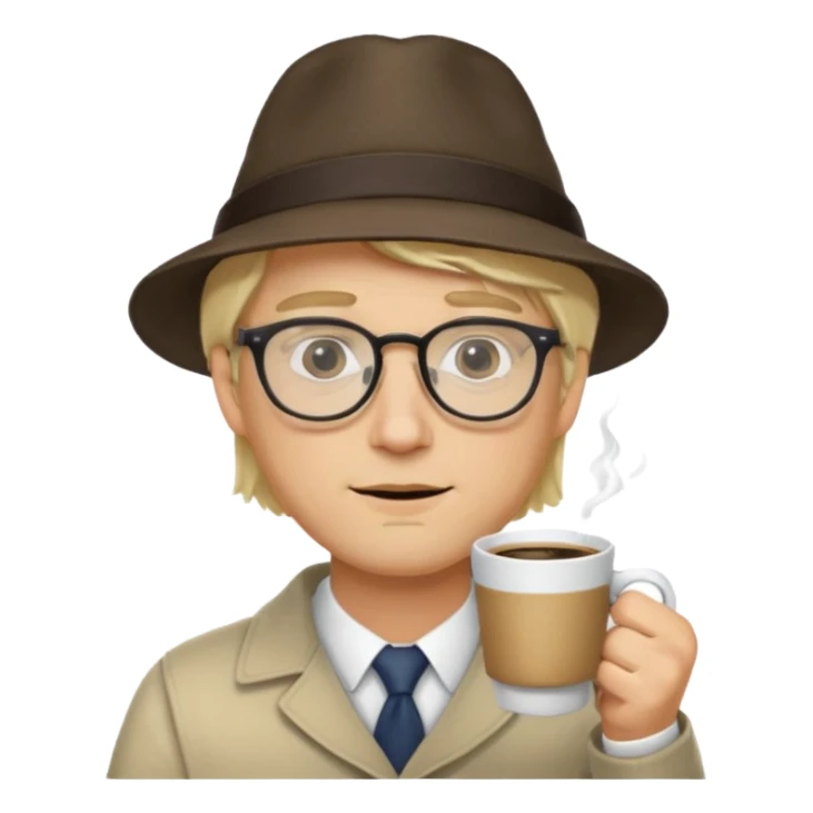 glasses long hair blonde man drink coffe with hat  sticker
