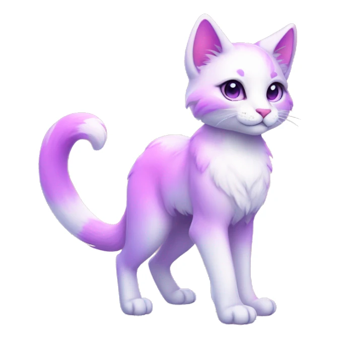 Kawaii colorful bright lilac-pink-white-gradient fantasy ethereal anthro feline fursona animal creature sticker