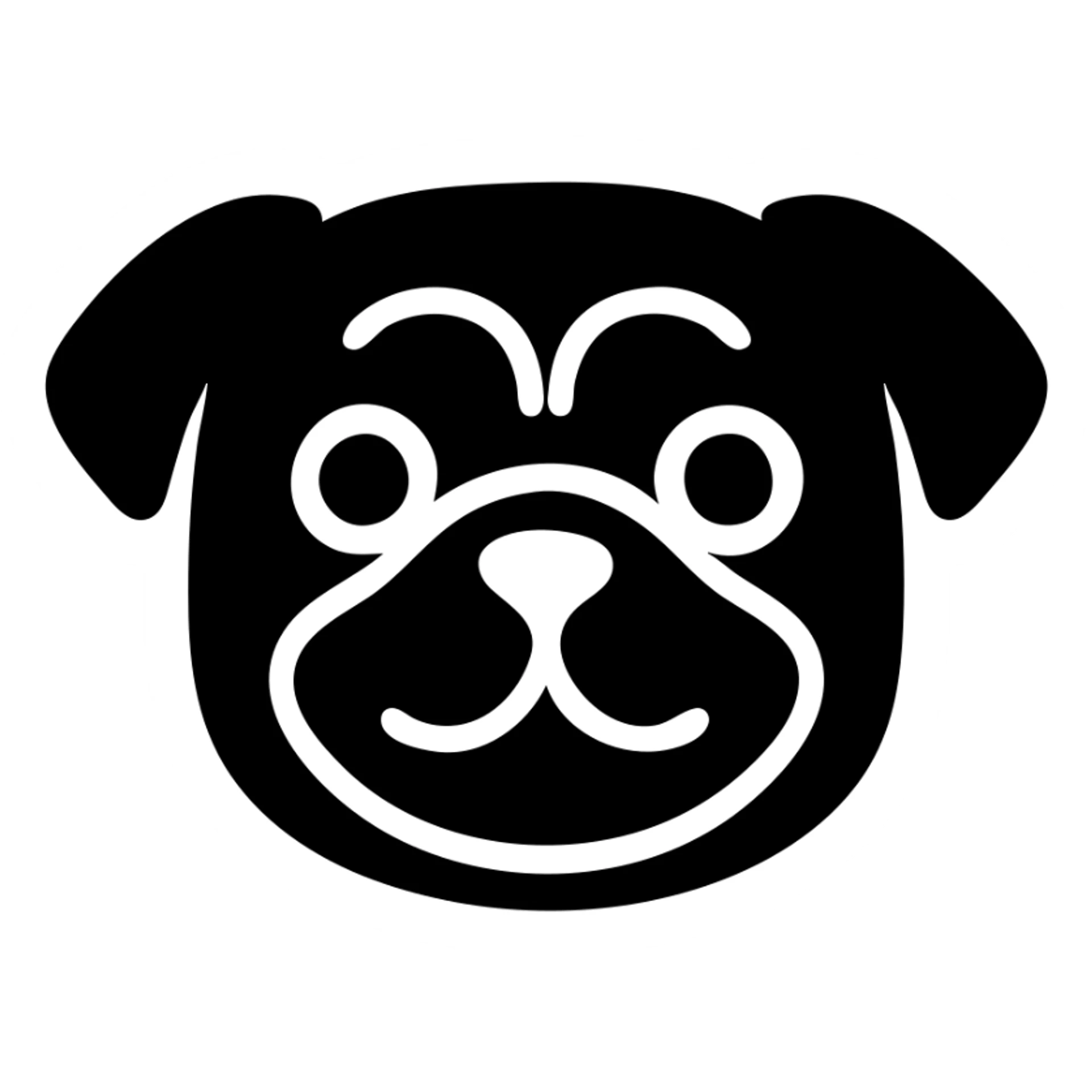 happy pug face, color-filled icon with black outlines sticker