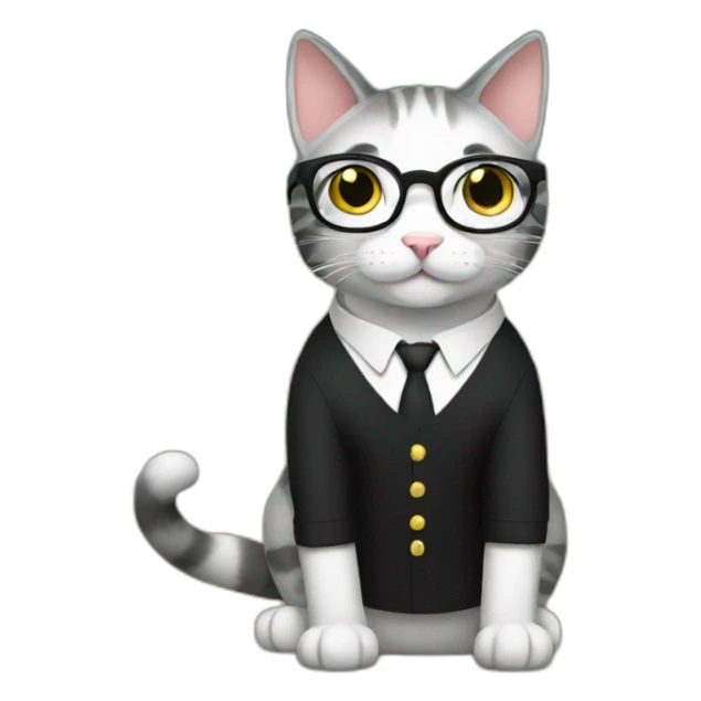 a cat teacher sit in a classroom with glasses and black dress sticker
