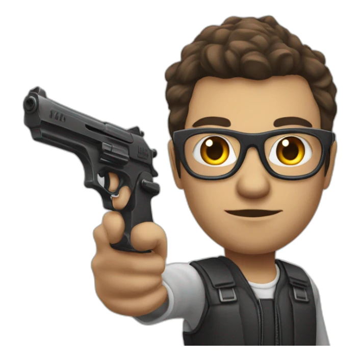 Un mec chauve à lunettes avec un Gun sticker