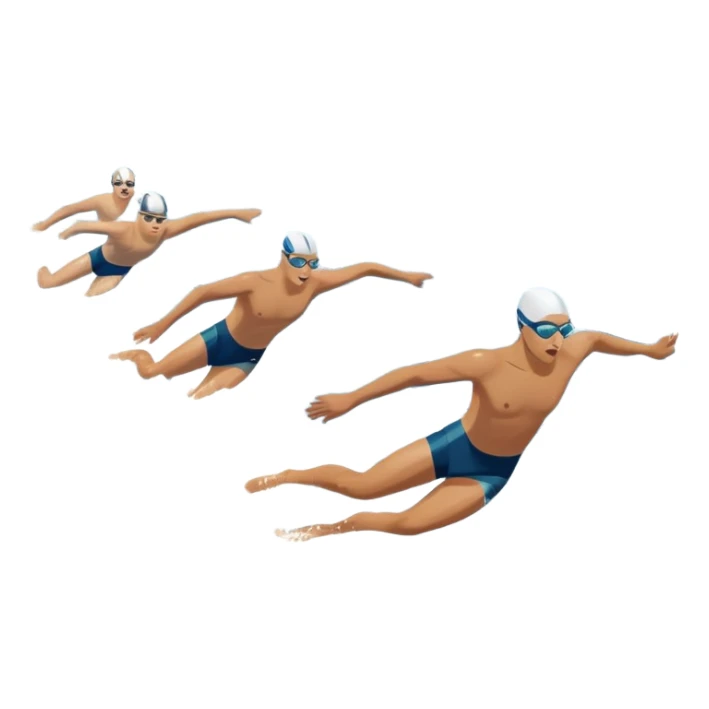 An icon featuring an Olympic swimming pool with multiple lanes and swimmers racing side by side. Splashes and lane dividers highlight the competition atmosphere. Transparent background emphasizes the energy, speed, and intensity of professional swimming events. sticker