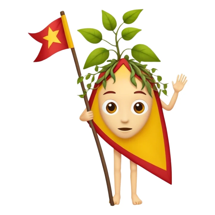Red and yellow flag with three legs and a head with vines as hair sticker