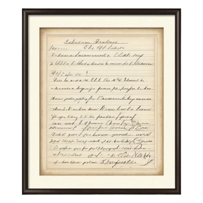 Icon for Autograph Collecting: several vintage framed with signatures of famous celebrities sheets stacked one on top of the other, each . The icon should evoke the charm and history of collecting autographs. Transparent background. sticker